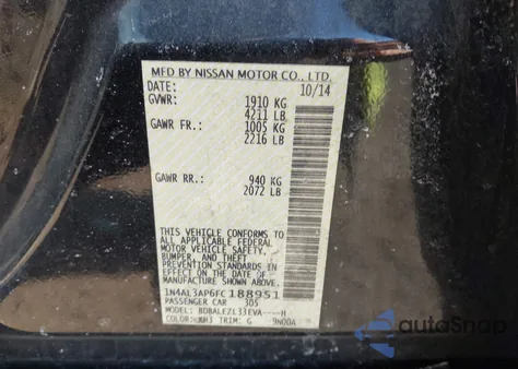 2015 Nissan Altima 2.5 S from USA, damaged, VIN 1N4AL3AP6FC188951